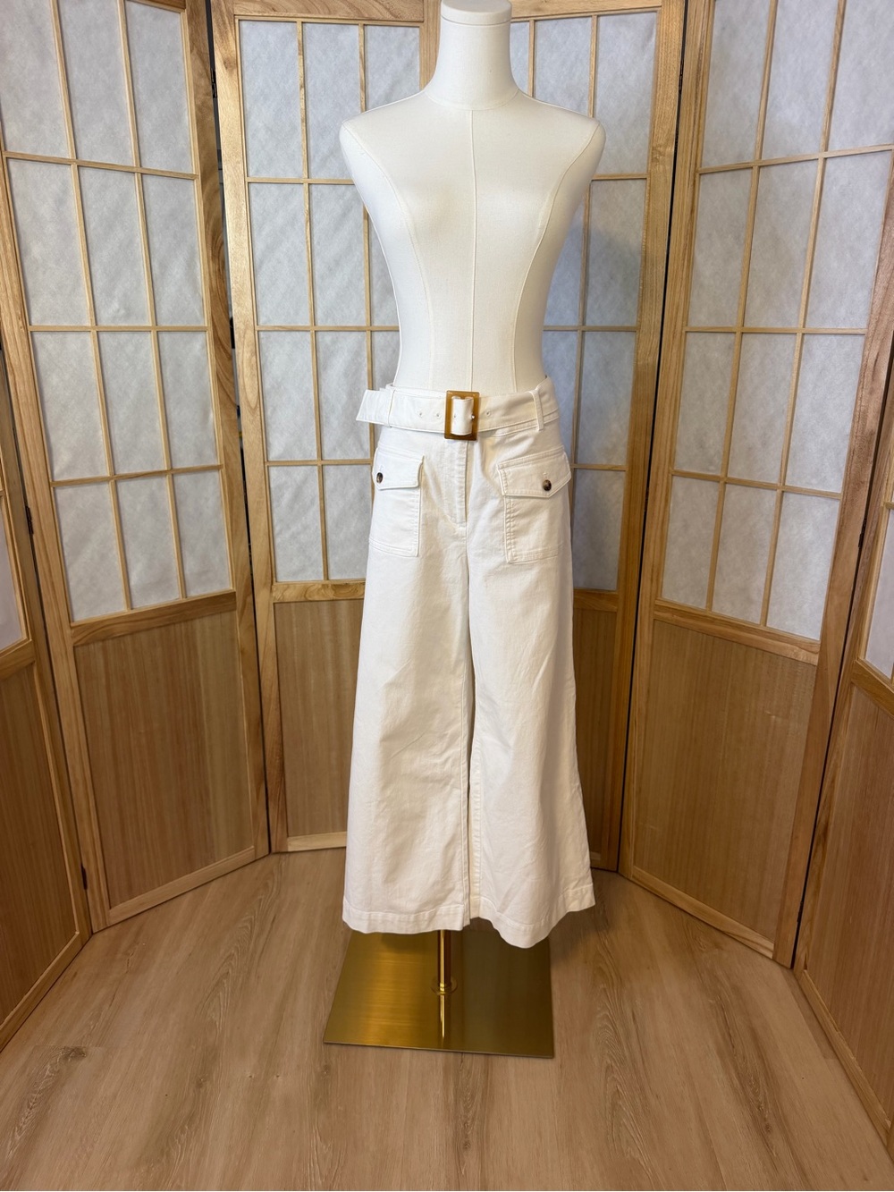 LOFT White Wide-Leg High-Rise Jeans with Belt